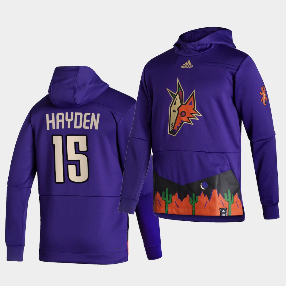 Men Arizona Coyotes #15 Hayden Purple NHL 2021 Adidas Pullover Hoodie Jersey->customized nhl jersey->Custom Jersey